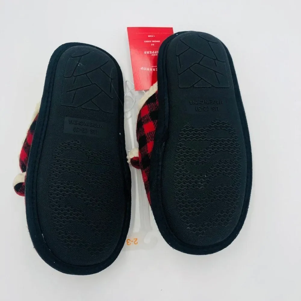 Brand New Wondershop Little Bear Red Buffalo Plaid Kids Slippers Size‎ 2-3